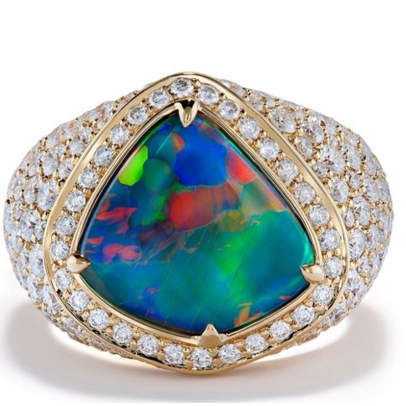natural [BLACK OPAL AUSTRALIA BOULDER OPAL TOP JARONG] opal kalimaya emban cincin wanita ring emas 1