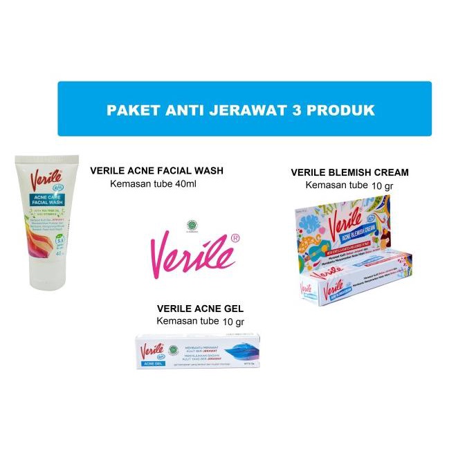 (BISA COD) Verile Paket Anti Jerawat Verile Acne Gel+Blemish Cream+Facial Wash