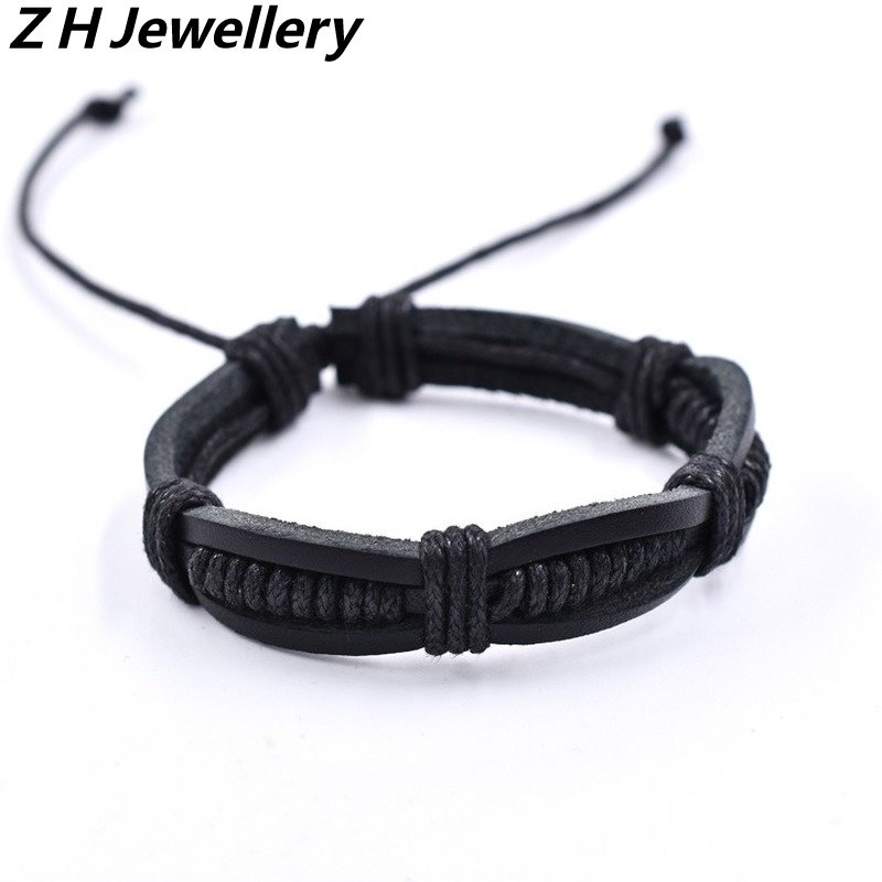 [Z H Jewelry] Hip Hop Rock Retro Pria Fashion Gelang Kulit Perhiasan Aksesoris 18CM