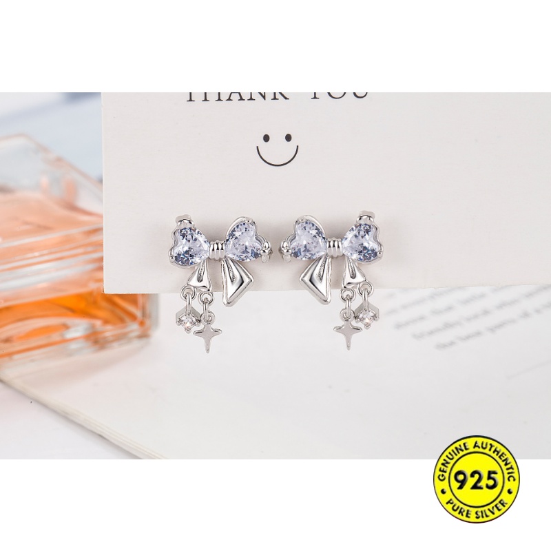 Anting Tusuk Bentuk Busur Zircon Untuk Wanita Anting Gaya Keren Manis U1428