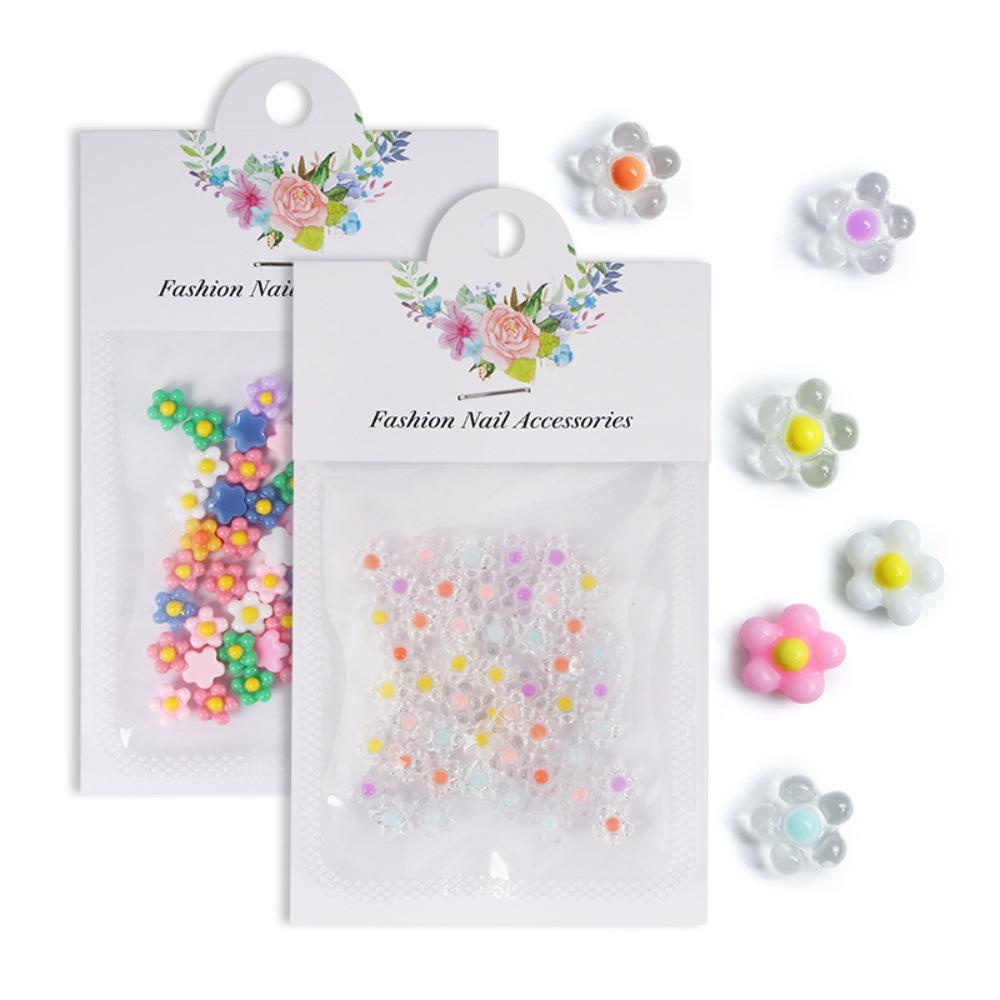 MXBEAUTY Bunga Dekorasi Kuku Warna-Warni 50Pcs /set Resin Lima Kelopak Bunga Fashion Hiasan Kuku 3D Nail Jewelry