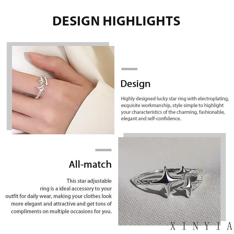 【Bayar di tempat】Cincin Bintang Desain Perempuan Cincin Asterisme Bukaan Dapat Disesuaikan Gaya Keren