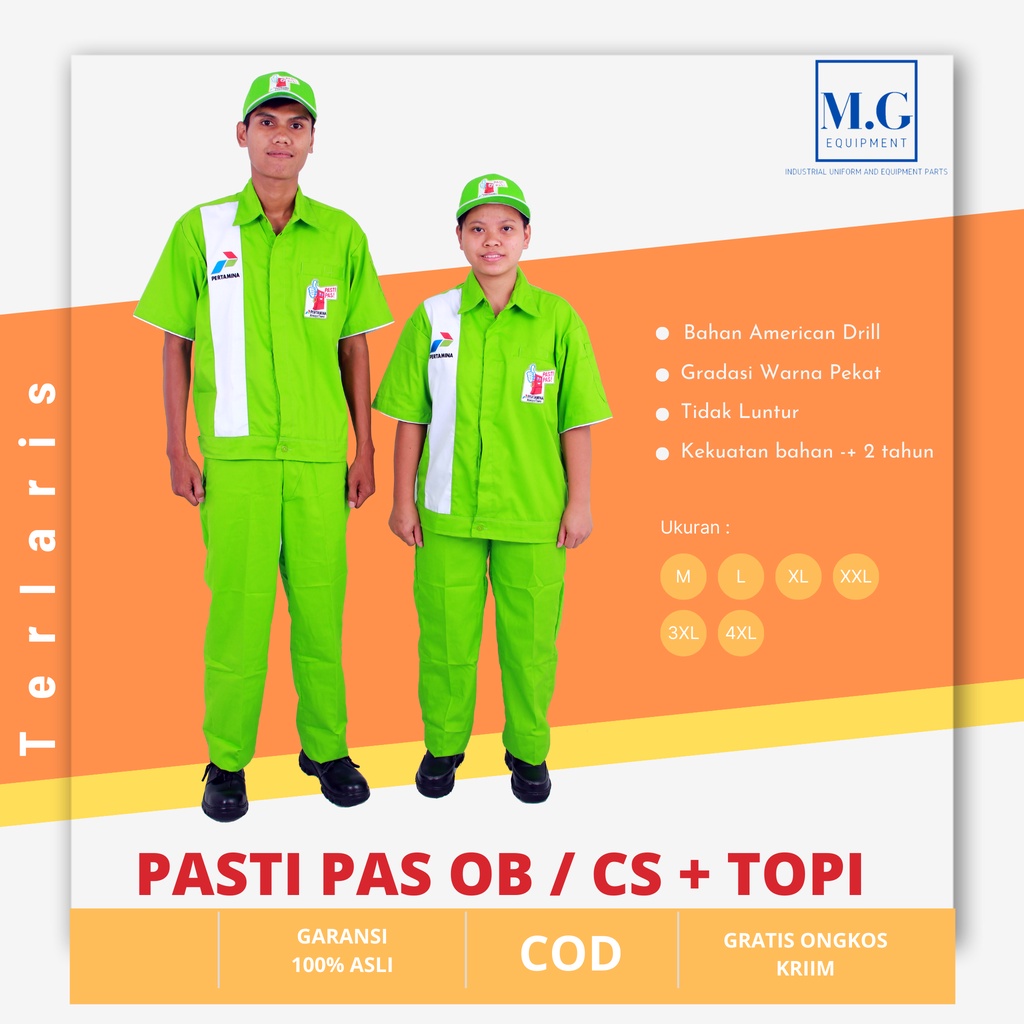 Seragam spbu pertamina pasti pas operator , pengawas, ob, teknisi + topi