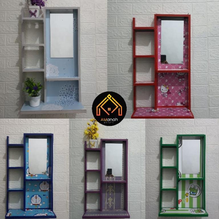 2I0 [] RAK KOSMETIK GANTUNG  KACA - RAK ALAT MAKE UP GANTUNG KAYU -