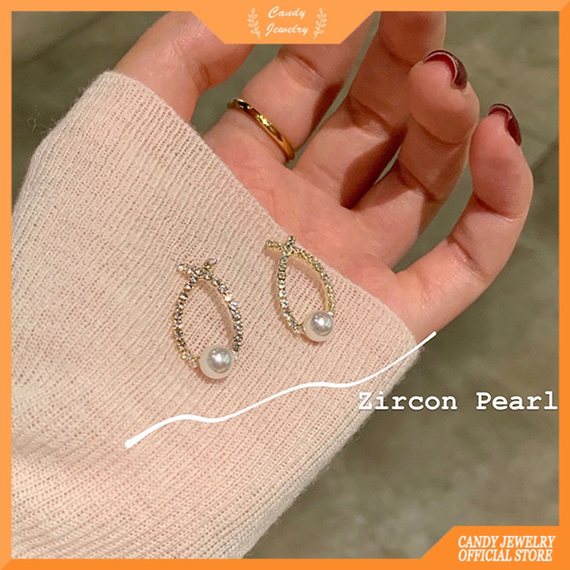 Korea Berlian Imitasi Geometris Silang Mutiara Anting Giwang Untuk Wanita Gadis Fashion Telinga Perhiasan Hadiah Permen JEWELRY