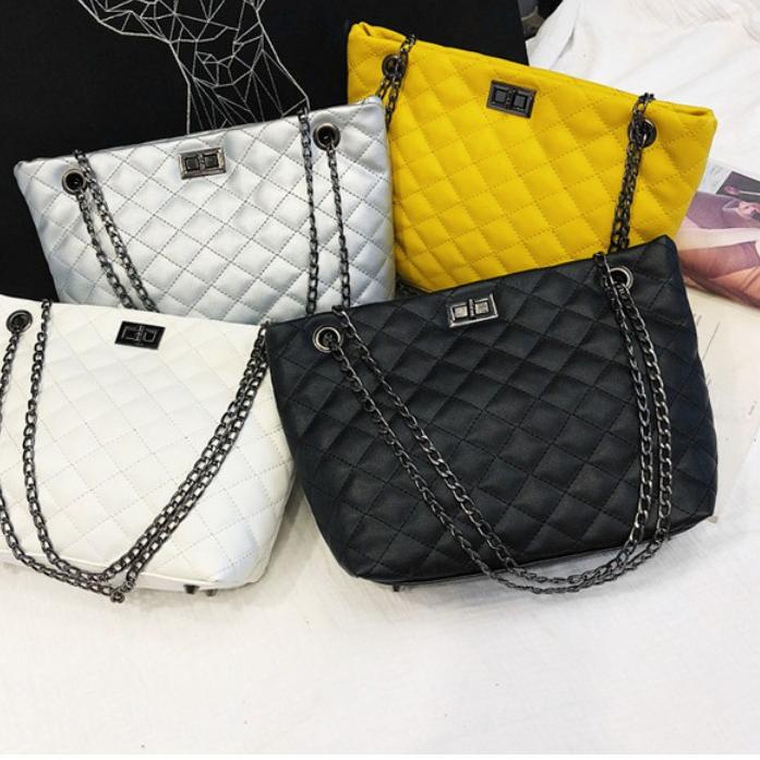 ウ NAEOUTLET SBT143 TOTE BAG BESAR WANITA MOTIF GARIS GARIS TALI RANTAI HITAM TAS FASHION WANITA TAS 