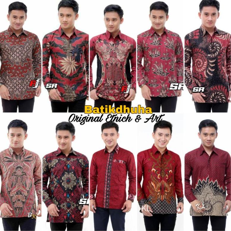ATASAN BATIK PRIA LENGAN PANJANG WARNA MERAH MAROON / SERAGAM BATIK PRIA WARNA MAROON MERAH "LBA.21D