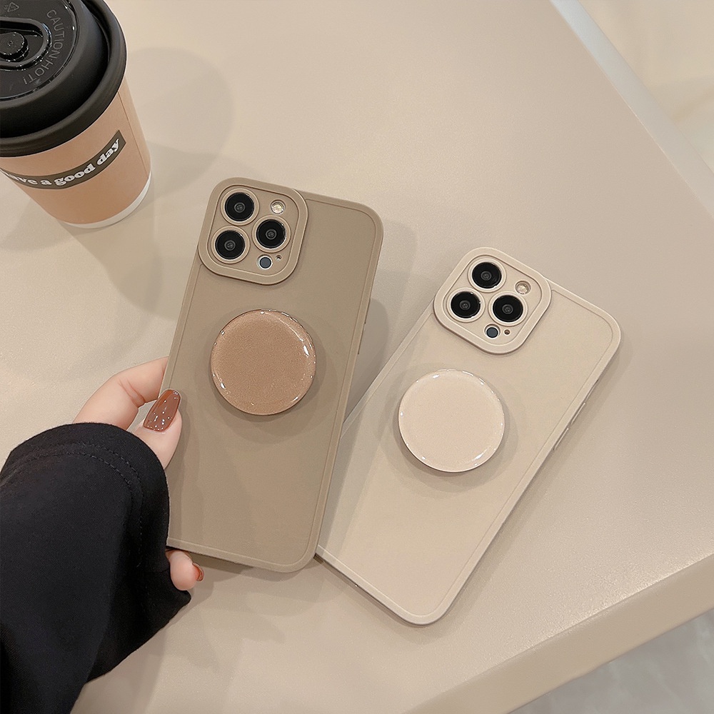 Korea Casing Simple Bahan Silikon Case Dengan Holder Untuk Iphone 14pro MAX Casing Cover Pelindung