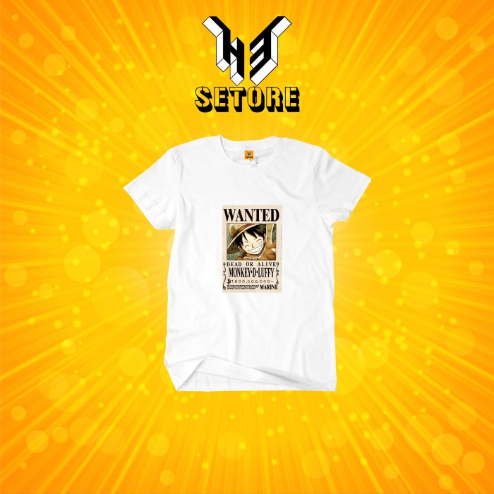 Kaos Baju Anime ONE PIECE POSTER WANTED LUFFY ZORO SANJI MUGIWARA CREW - Putih, S