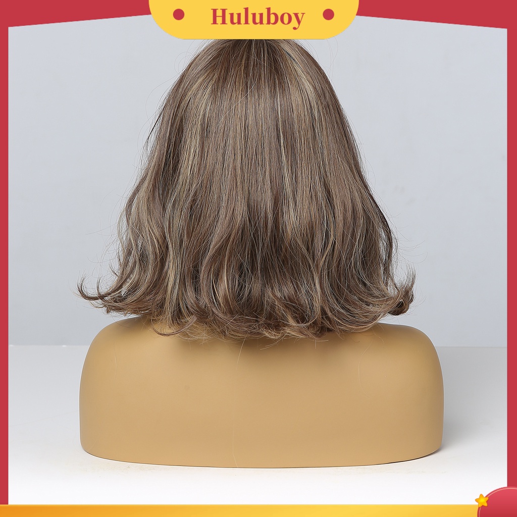 Rambut Palsu Wanita Model Pendek Warna Coklat Gradasi Tahan Panas Dengan Poni Untuk Pesta