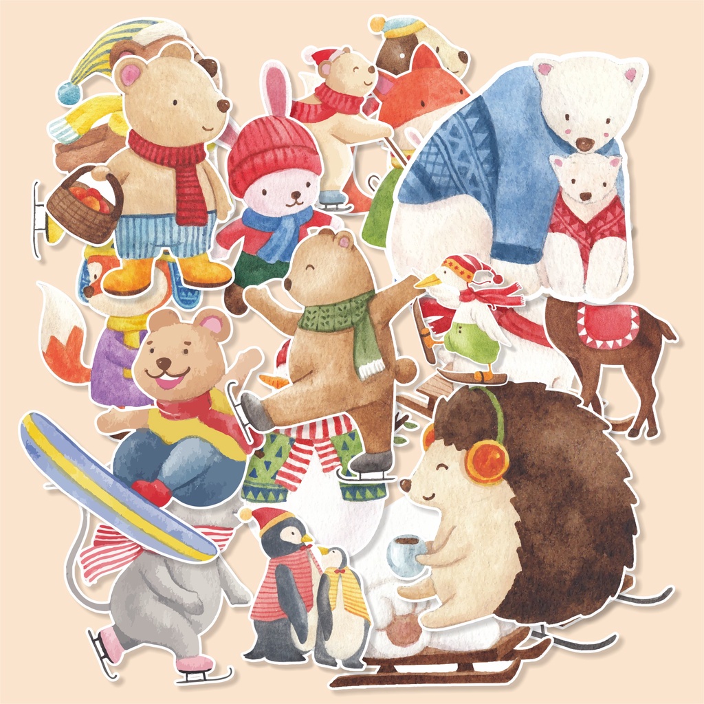 

( 50 pcs )WINTER ANIMAL-watercolor/random satuan stiker/murah