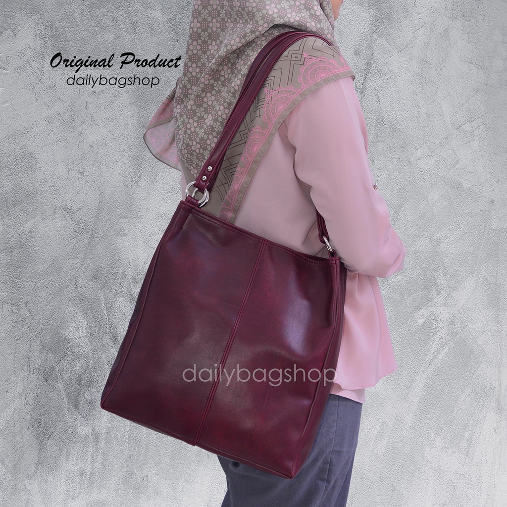 Tas Wanita Remaja Tote Bag Kulit PU Leather Ootd Untuk Bekerja Ke Kantor Kampus Jalan Jalan Daily Vivian Simpel Minimalis Elegan Material Kulit Glossy