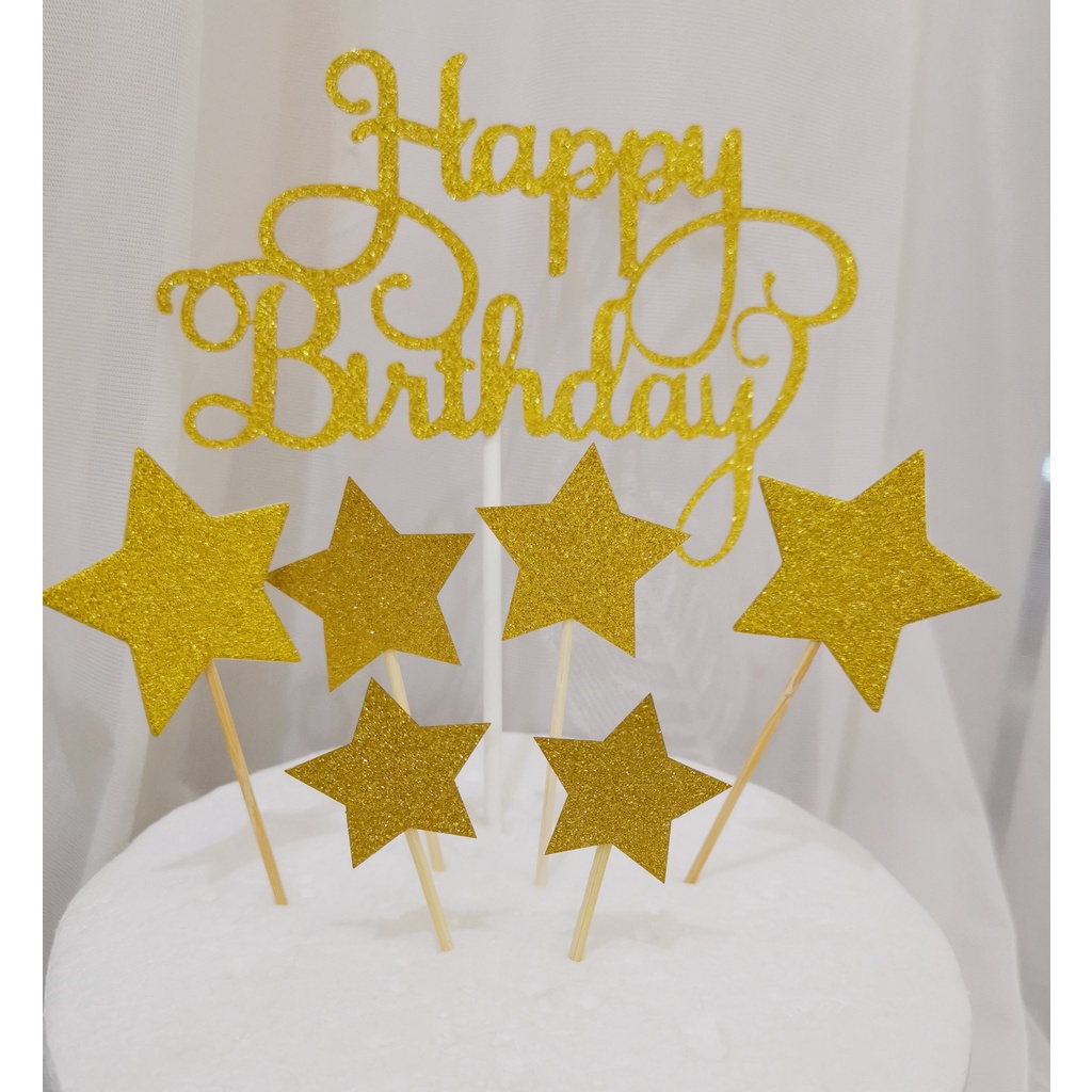 【COD】Topper Kue Gold Desain Happy Birthday Bahan Untuk Dekorasi Kue Ulang Tahun Cupcake Aksesoris Perlengkapan Pesta Ulang Fashion-FA