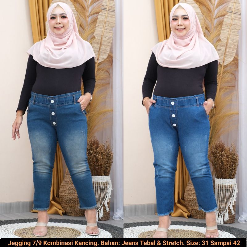 Celana Panjang Wanita Jeans Jegging 7/9 Kombinasi Kancing