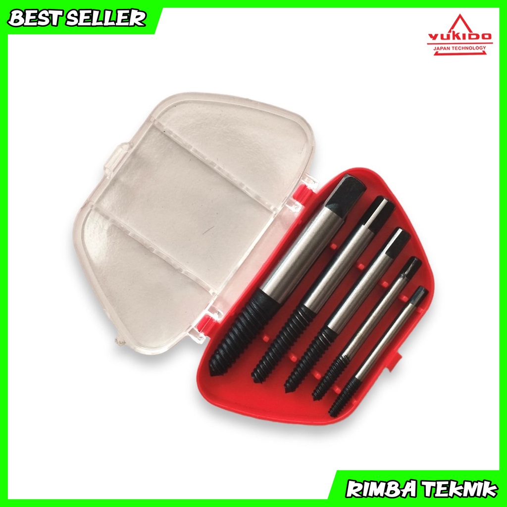 YUKIDO Tap Balik Set 5 pcs Screwdriver Exstractor Set Hand Tap Balik Alat Pembkua Baut Rusak / Patah Original Pelepas Baut Putus