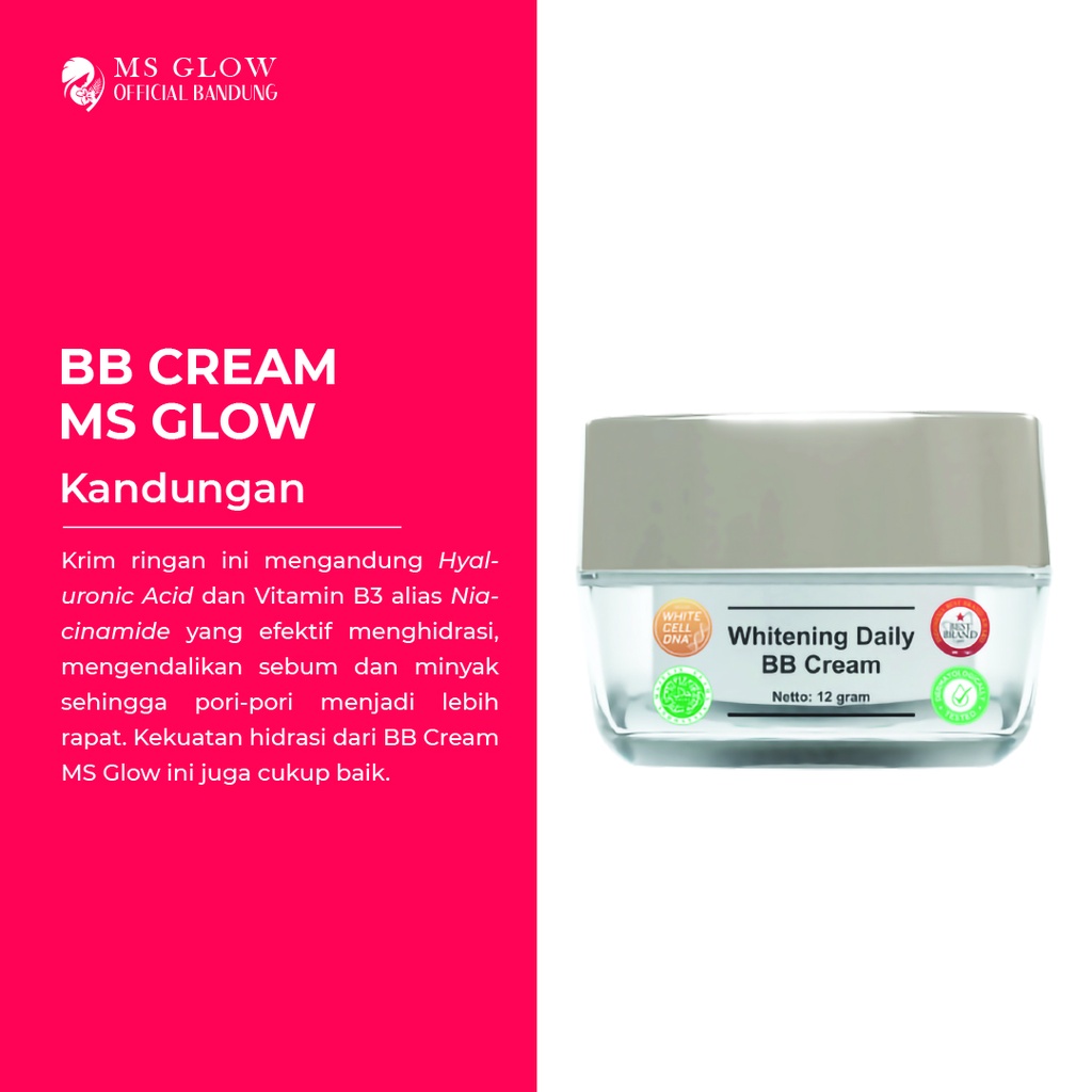 MS Glow Original BB Cream Daily Whitening/Acne SPF 30 PA++ Krim Siang Termurah Kualitas Premium