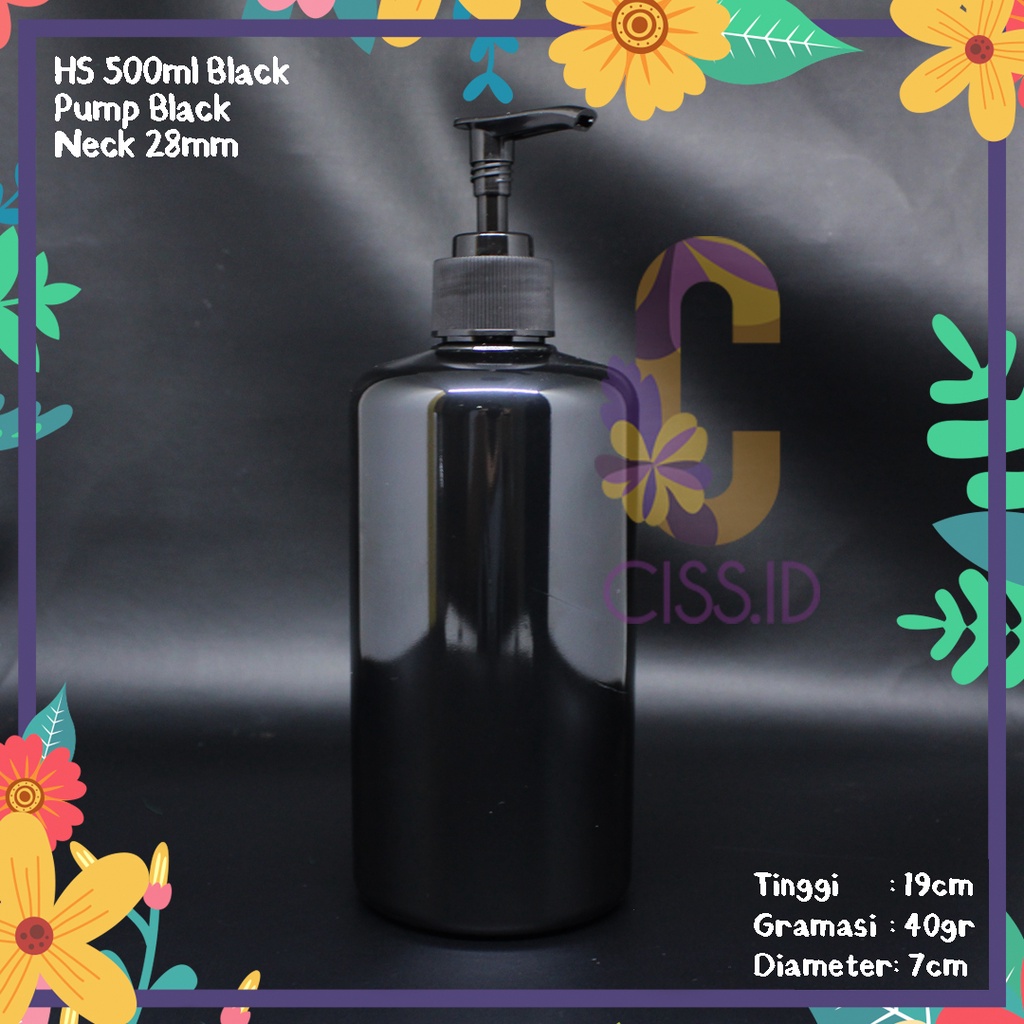 BOTOL PLASTIK HS 500ML N28 HITAM TUTUP PUMP HITAM KEMASAN HANDBODY LOTION IMPORT PET LOTION GEL SHAM