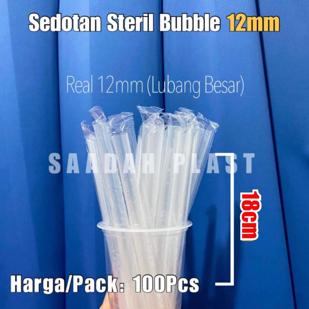 (ISI 100) Sedotan Bubble 12mm x 18cm Hitam / Steril Runcing Bungkus Plastik Per Pcs