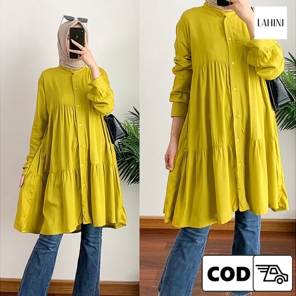 Tunik Rayon Premium Tunik Polos Wanita Lengan Panjang Remaja Dewasa Casual Kekinian Bahan Adem Warna