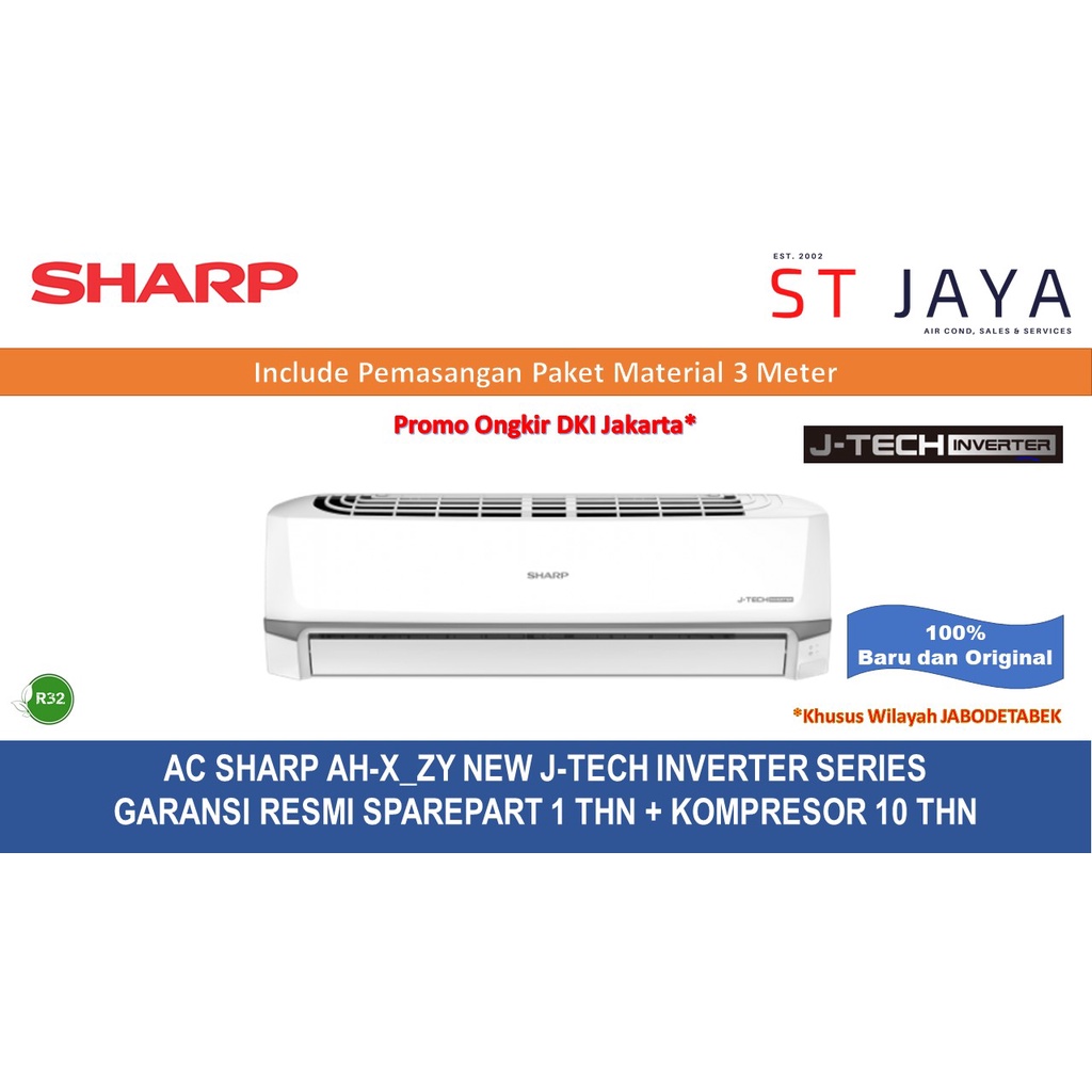 +PASANG AC SHARP AH-X_ZY - X_BEY NEW J-TECH INVERTER SERIES 1/2 - 1 - 1.5 - 2 PK Series