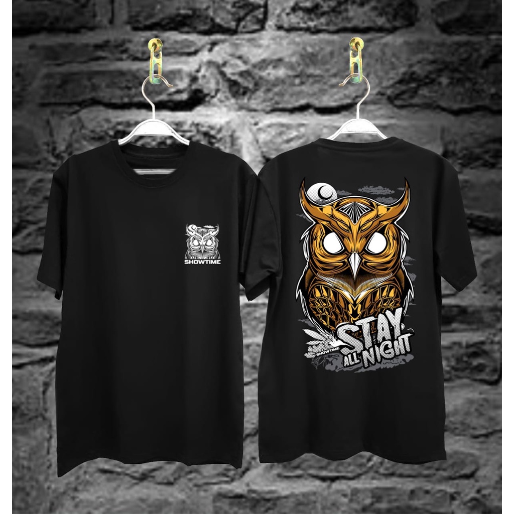 Kaos Tshirt Pria Terbaru Samurai Jepang Owl Stay Warna Abu-Abu Distro Lengan Pendek Motif Sablon Bergambar Keren