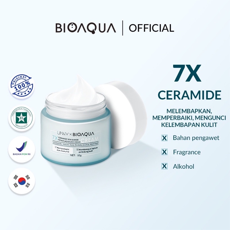 【BPOM】BIOAQUA 7X Ceramide Skin Barrier Repair Moisturizer Cream 50g Pelembab Wajah Cream Pemutih Waj