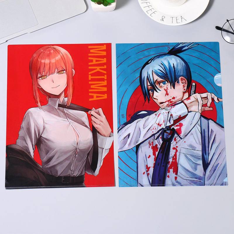 Anime Chainsaw Man Kawaii A4 Pattern Storage File Folder PVC Tempat Dokumen Kertas Kantor Bentuk L Tas Dokumen Denji Makima Aki Hayakawa Power Pochita In Stock New Arrival LY