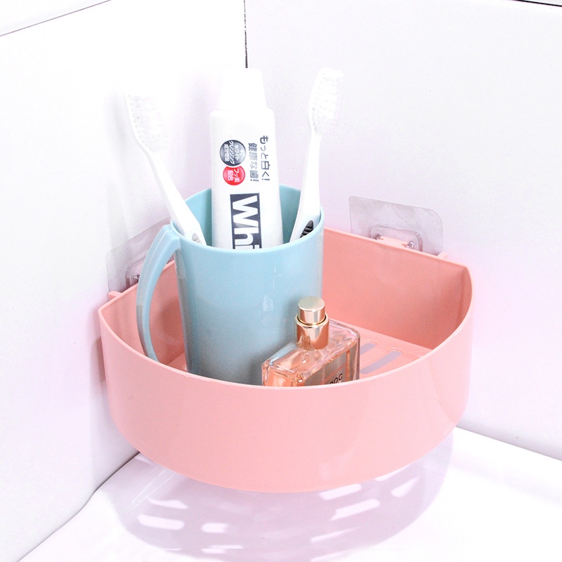 AVVET (PAKET HEMAT) Rak Kamar Mandi Sudut Siku Tempel Plastik Pink 3Pcs
