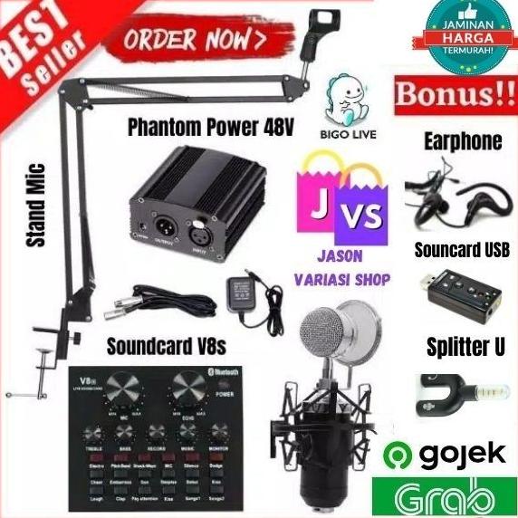 Paket Recording Komplit Microphone Mic Condenser BM-8000 Phantom Power
