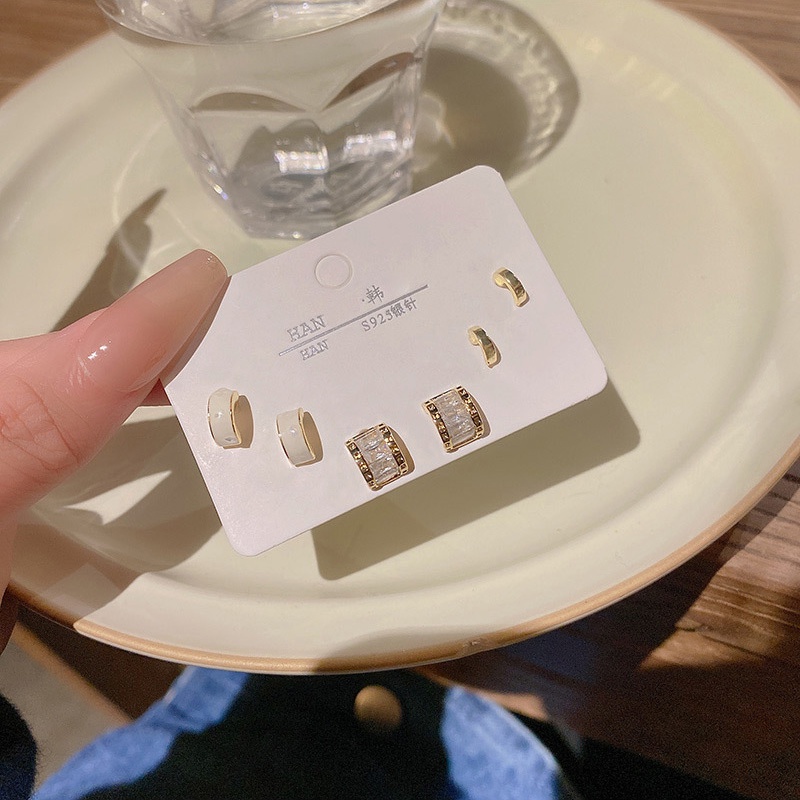925set Perak Jarum Zirkon Geometris Anting-Anting Set Indah Wanita Anting Pejantan