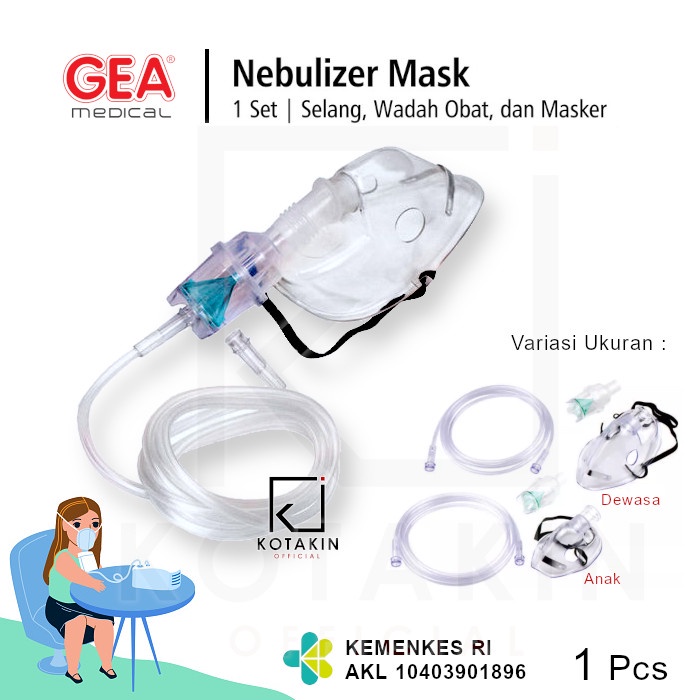Masker Nebulizer Merk GEA / Medical Nebuliser Mask / Masker Uap - Kotakin