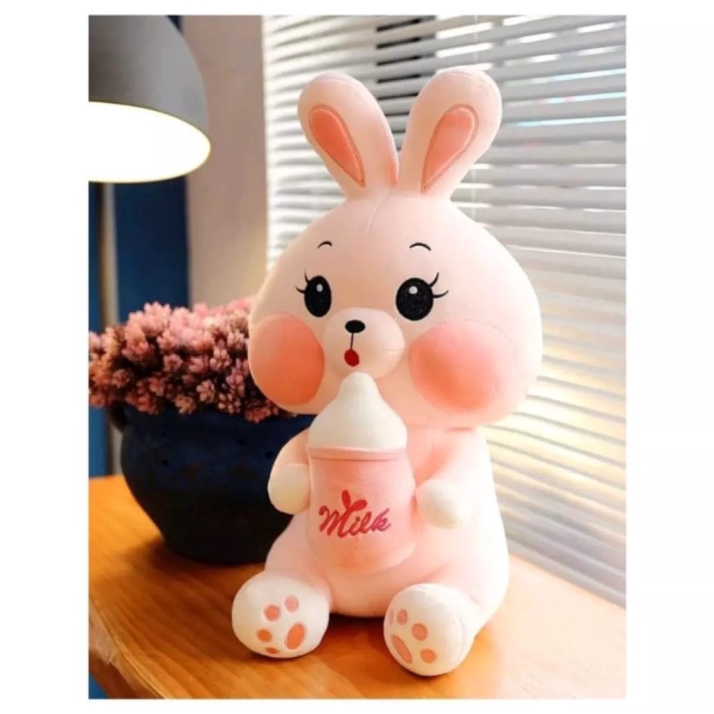 Boneka rabbit lucu pegang dot susu / boneka kelinci bottle milk