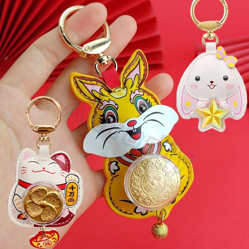 2023ekor Kucing Keberuntungan Lucky Beckoning Melambai Kekayaan Kucing Good luck Zodiak Keyring Cat Keyring Foil Emas Gantungan Kunci Hadiah Bisnis Peringatan Tahun Baru Kitty Kitten Mobil Liontin