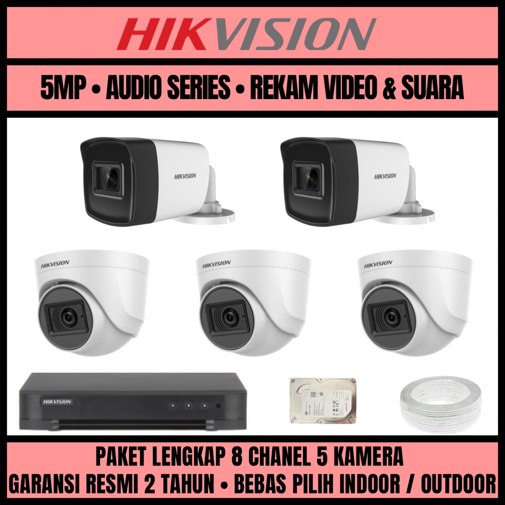 PAKET CCTV HIKVISION 3K 5MP 8 CHANNEL 5 CAMERA KAMERA CCTV TURBO HD