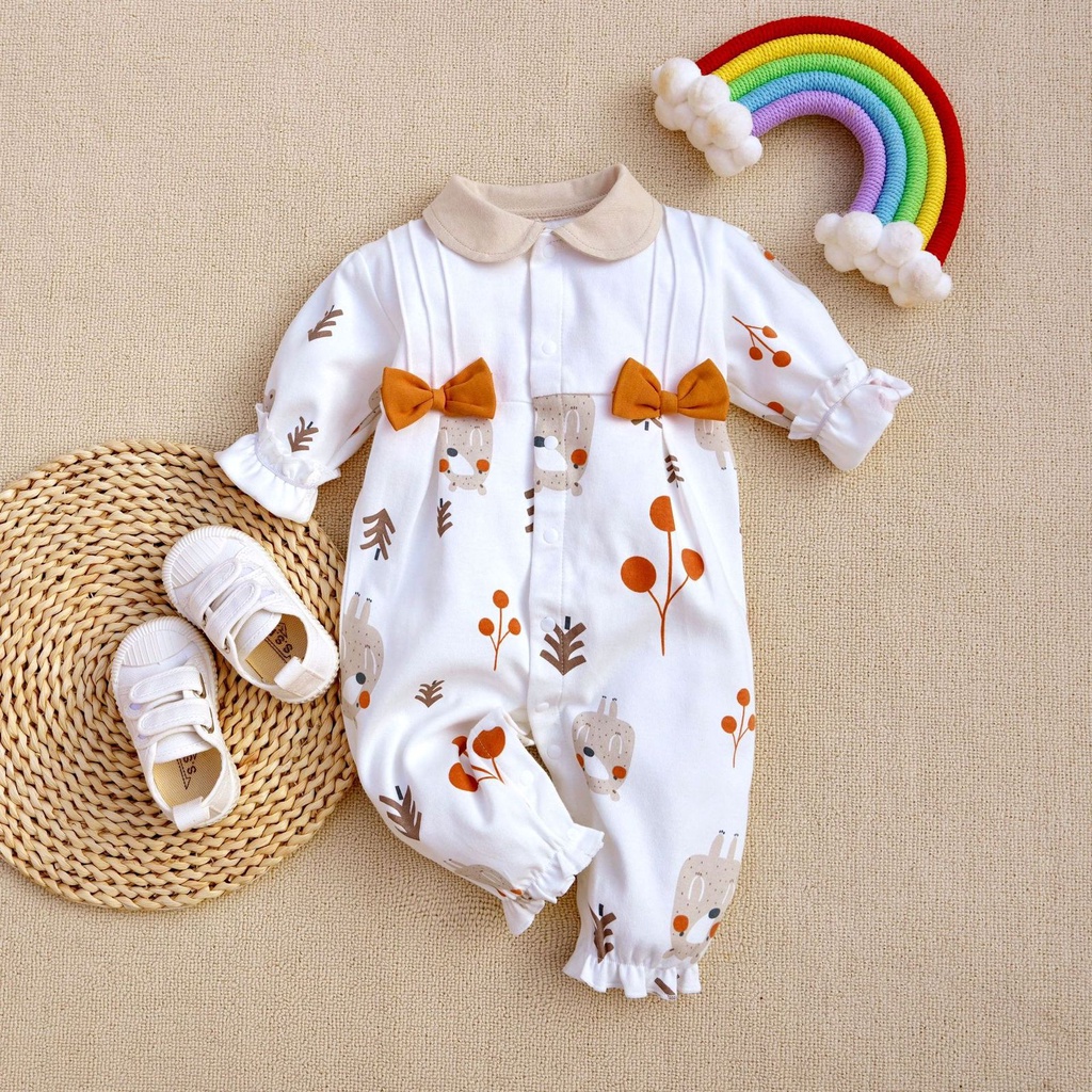 Jumper bayi perempuan lengan panjang 0-24 bulan impor korea motif bear dan flower oren lucu ala korea