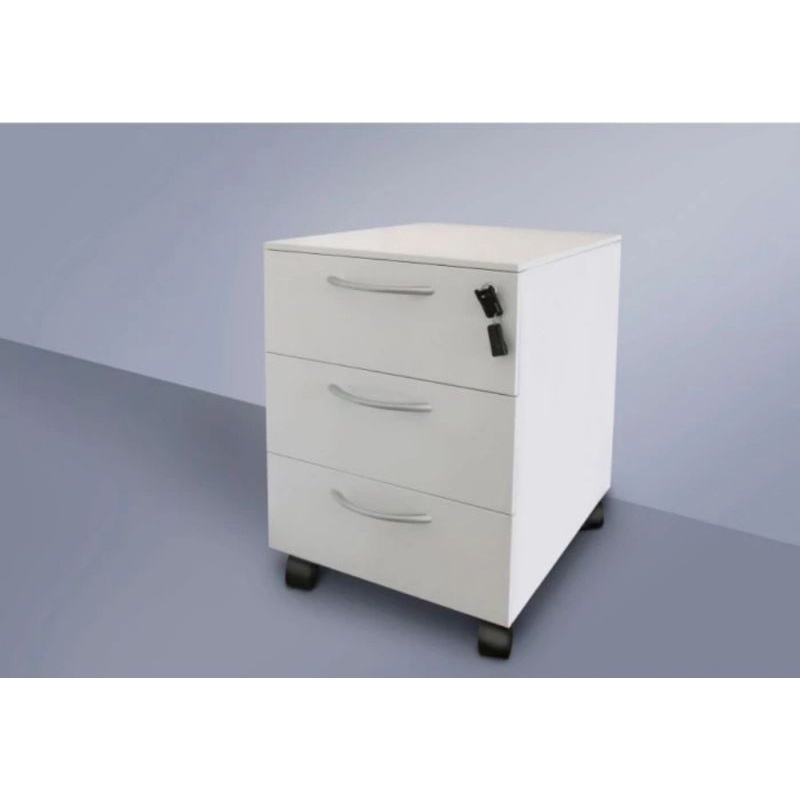 Lemari Besi 3 Laci Warna Putih Ada Roda Drawer Cabinet Besi