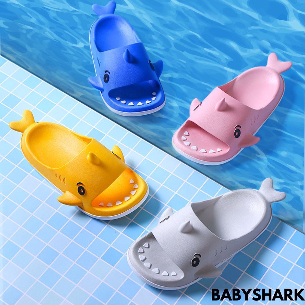 SANDAL SELOP ANAK-ANAK HIU LUCU KARTUN FAVORIT ANAK IMPORT BAHAN RUBBER BABYSHARK