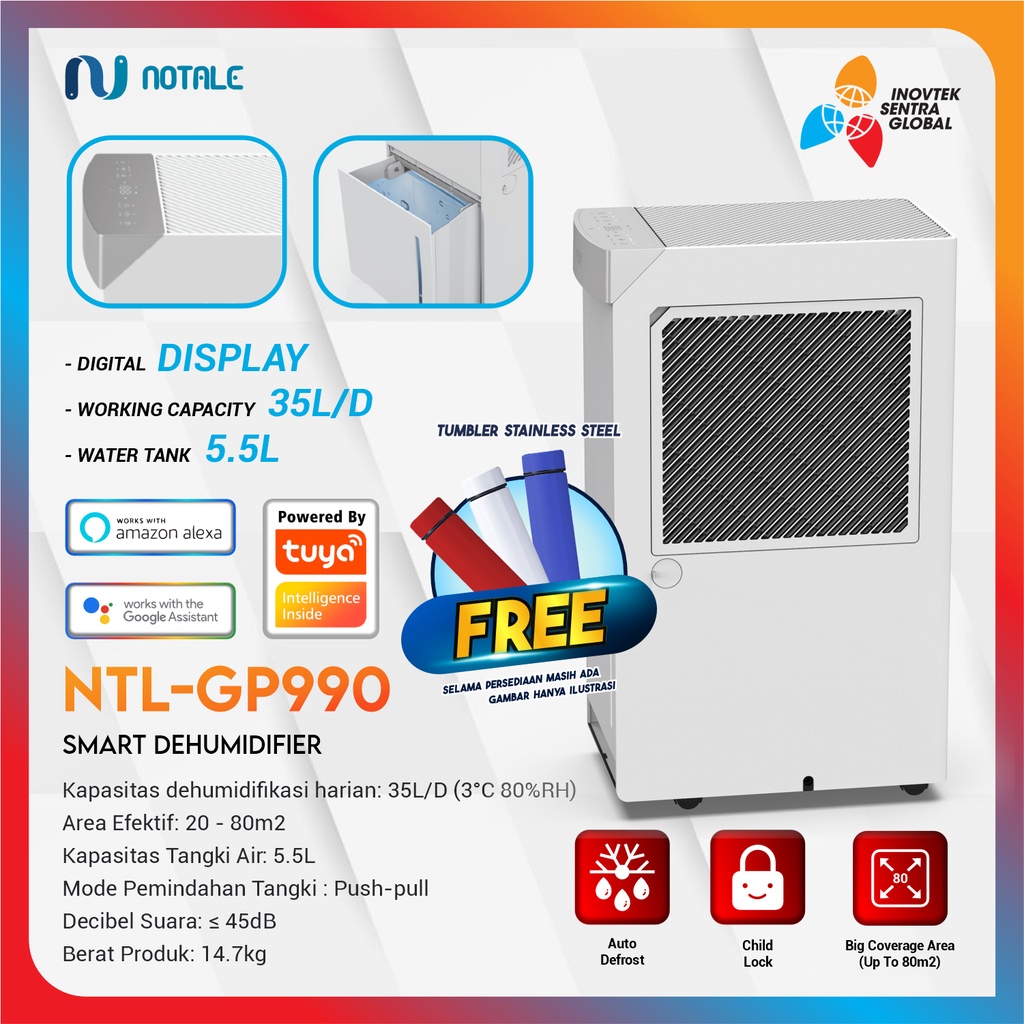 Notale Grandia Pro Smart Wifi Dehumidifier 35L Humidity Dryer - Penyerap Kelembapan