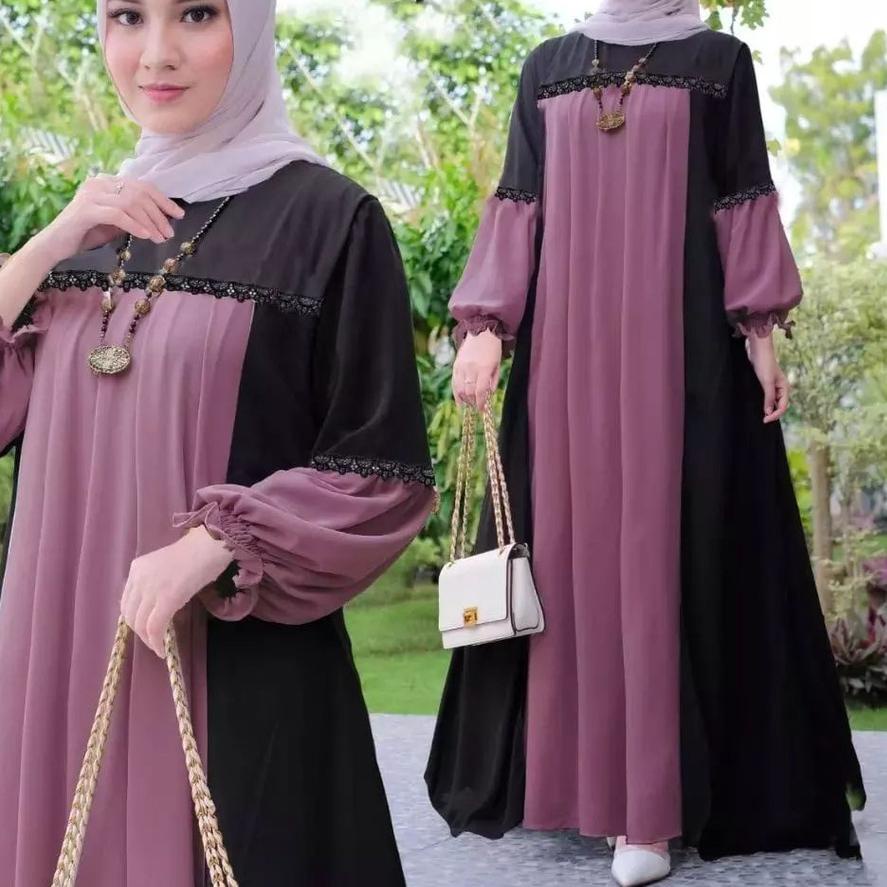 New Products Arifa Dress / Gamis Wanita Terbaru Matt Ceruty Babydoll Full Furing Aplikasi Renda / Fa