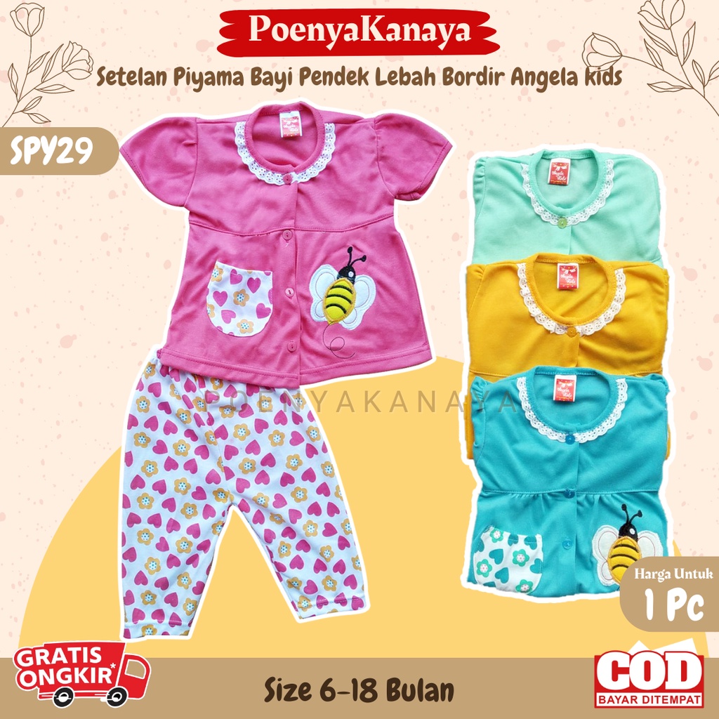 Setelan Baju Bayi Piyama Bayi Pendek Perempuan LEBAH BORDIR Angela Kids Size 6-18 Bulan SPY29