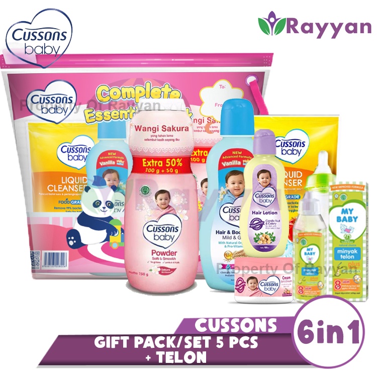 (CP)Cussons Baby Pack 11in1 | Fun Bathing/Complete Essential |Plus Telon| Cussons Baby Gift Set Large Biru/Pink/Ungu plus telon|Kado Bayi Baru Lahir Ukuran Besar | Perlengkapan Mandi Bayi isi bedak, parfum, oil, shampoo, cream + telon my baby |Paket Hemat