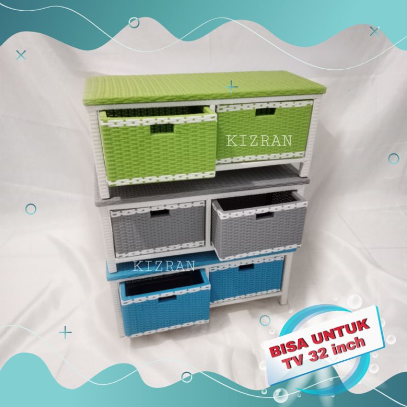 READY STOK Meja Rotan Sintetis / Rak TV Rattan / Lemari Tempat Baju Anak / Buffet Aquarium / Box Pen