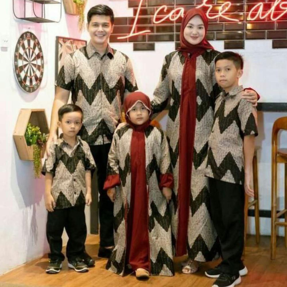 SAROJA (595) BAJU COUPLE GAMIS CARDIGAN ZIGI ZAGA KOMBINASI MAROON