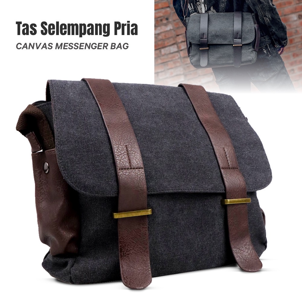 Tas Selempang Pria Korean Canvas Messenger Bag untuk Travelling Kerja Laptop