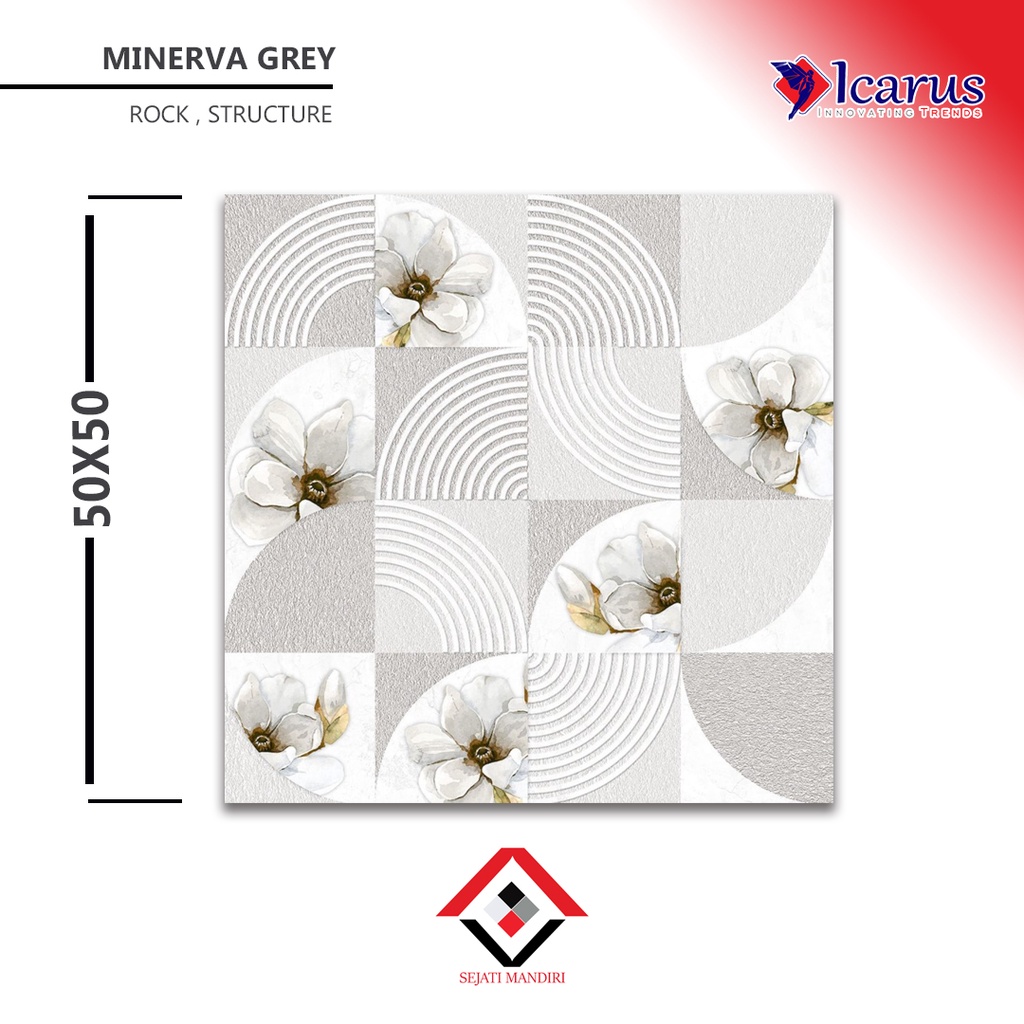 keramik 50x50 - motif pola bunga - icarus - minerva grey