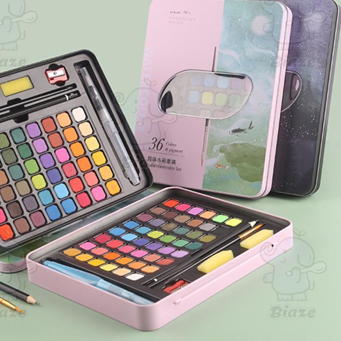 

SF5♠ BIAZE 36/48 Watercolor Paint Set Warna Solid Alat Cat Air (Termasuk Kuas dan Kertas Gambara) Ready Banyak