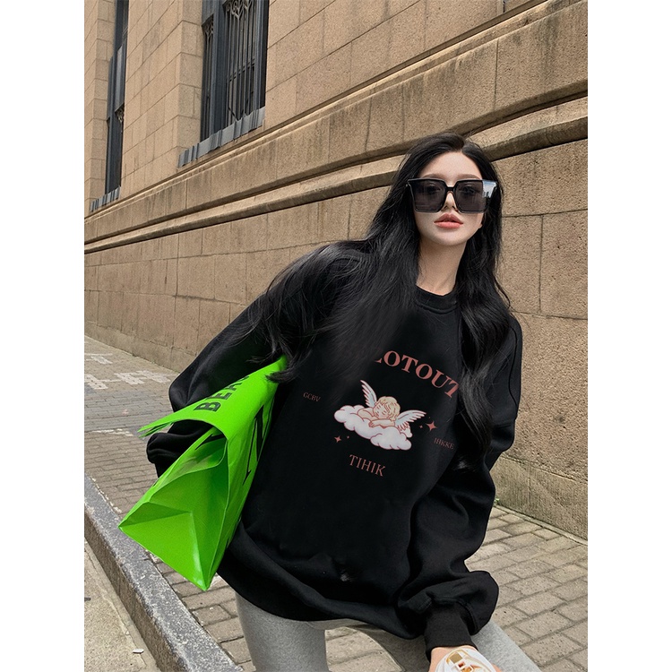 EUNII Sweater Lengan Panjang Cute Angel Korean Style/Sweater Crop/Baju Wanita/Switer Wanita/Switer