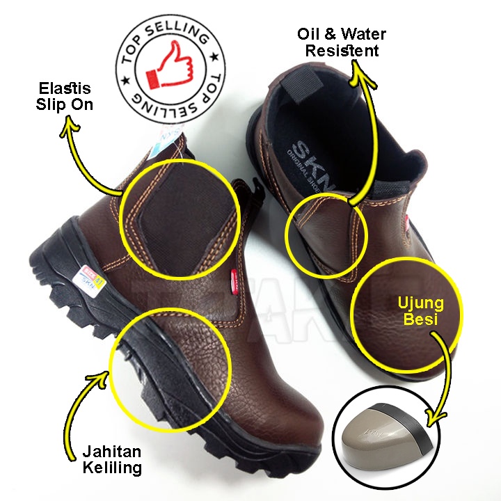 Sepatu Safety Proyek Pabrik PHL Ujung Besi Elastis Slip On Berkualitas