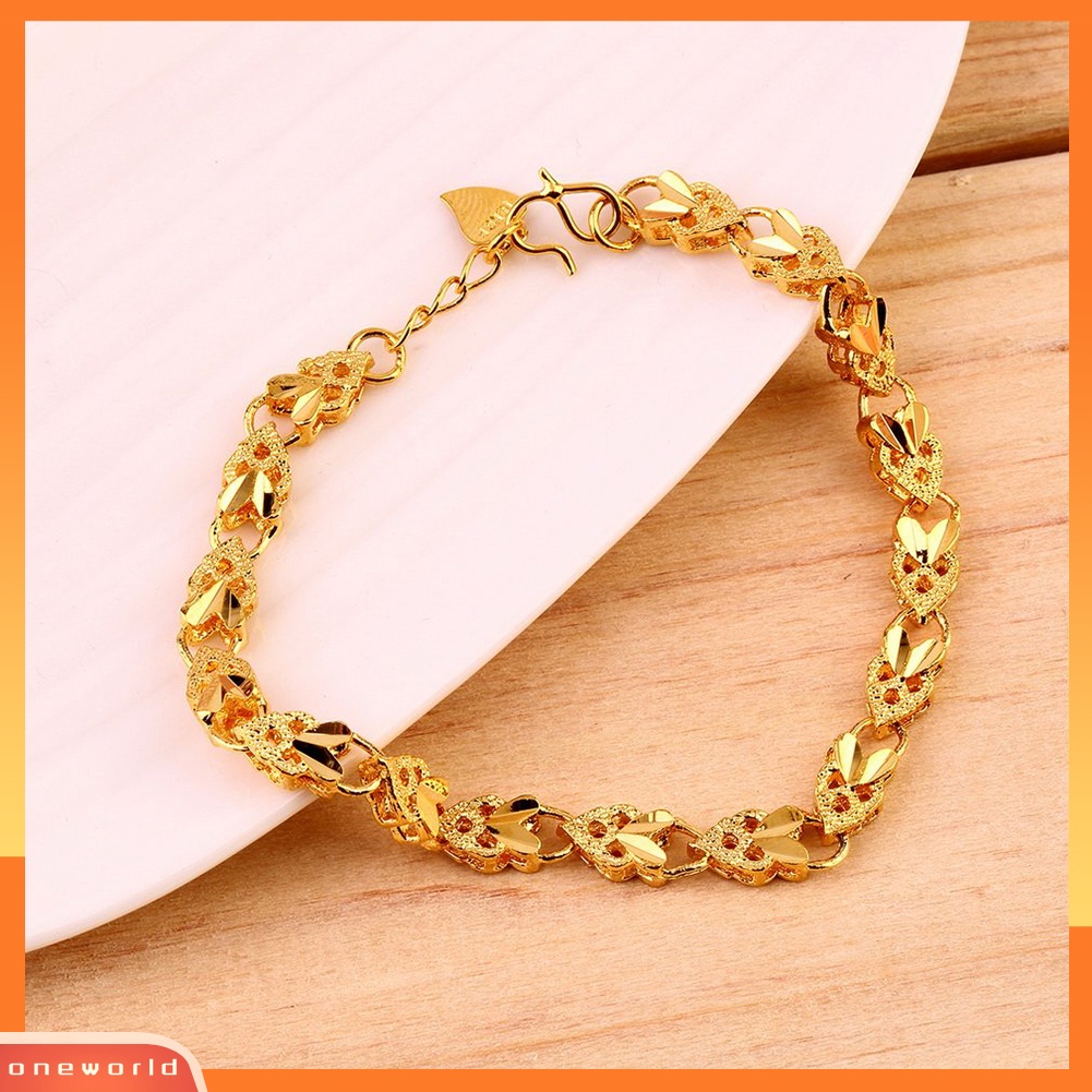 [WONE] Gelang Rantai Emas Wanita Cinta Hati Liontin Bangle Perhiasan Hadiah Xmas