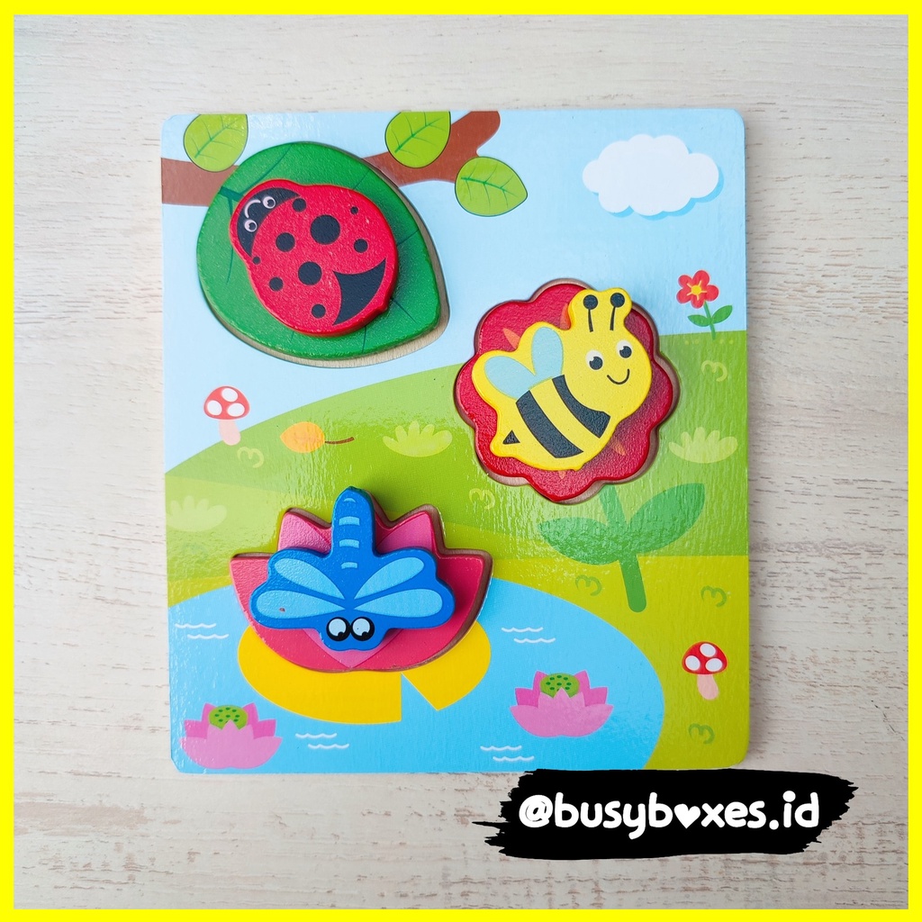 Busyboxes.id Mainan anak puzzle edukasi anak 1 2 3 tahun laki laki perempuan mainan edukasi Montessori puzzle jigsaw 3d kayu hewan binatang serangga